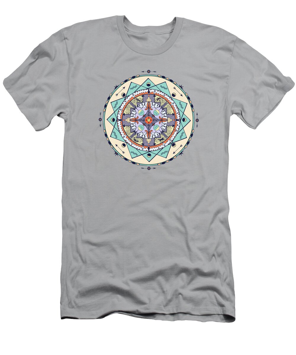 Pastel T-Shirt featuring the digital art Native Symbols Mandala by Deborah Smith