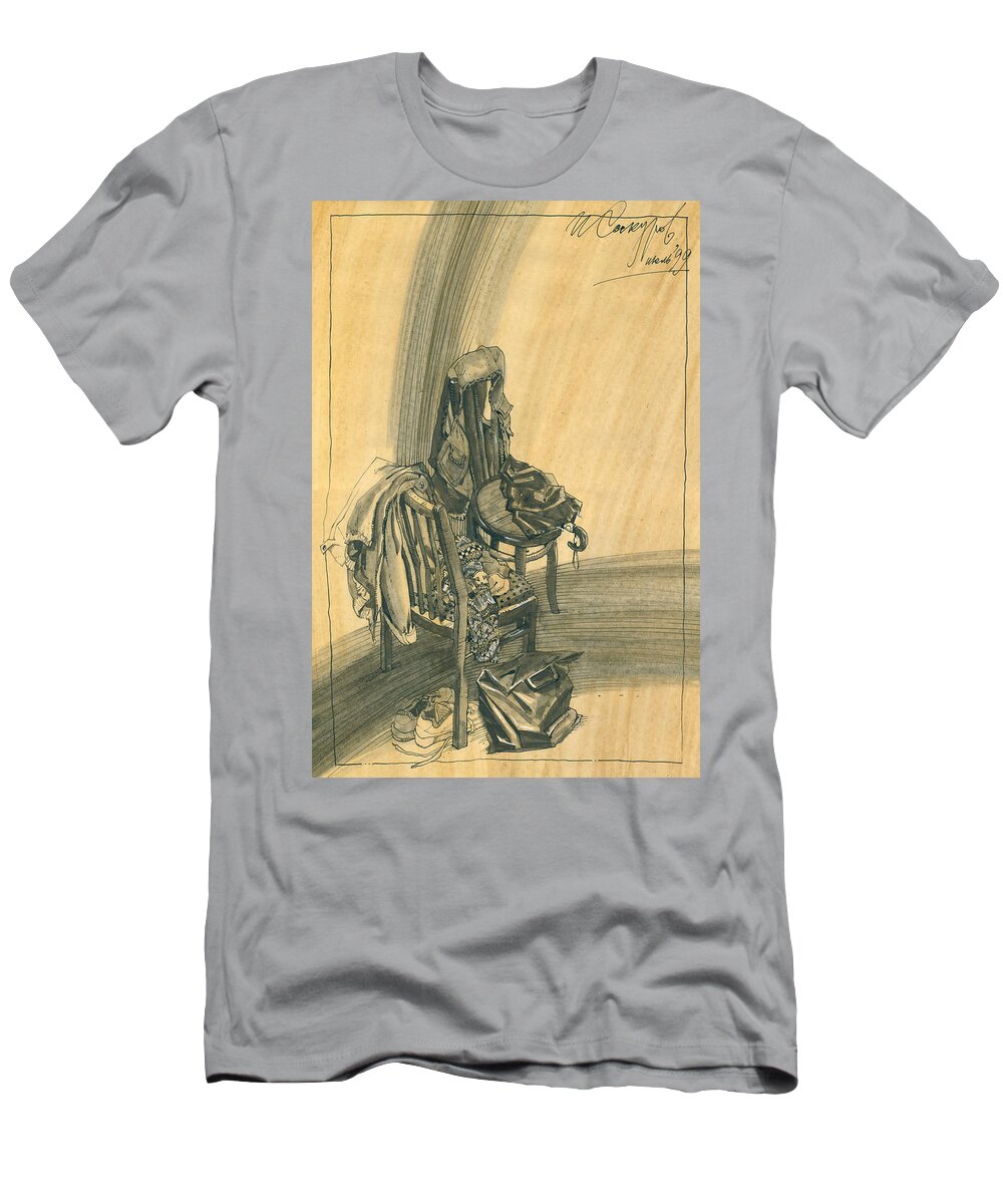 Igor Sakurov T-Shirt featuring the drawing Naturmort with Clothes on Chair by Igor Sakurov