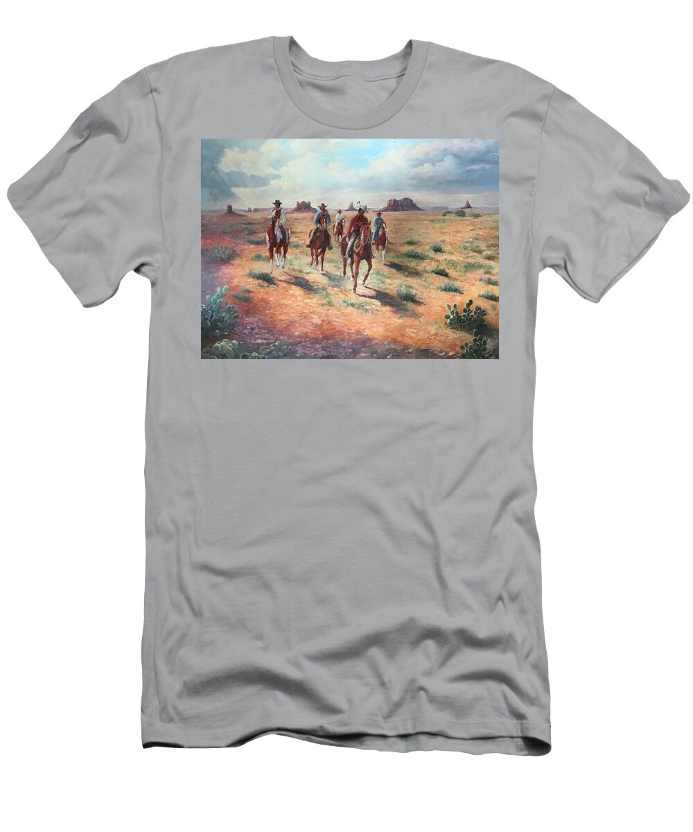 Cowboy T-Shirt featuring the painting Navajo Riders by ML McCormick