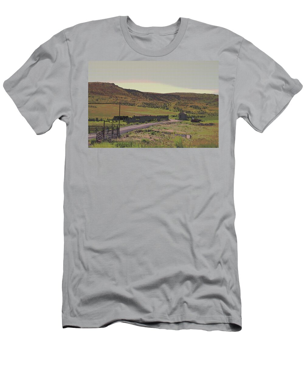 Nebraska T-Shirt featuring the digital art Nebraska Farm Life - The Paddock by Colleen Cornelius