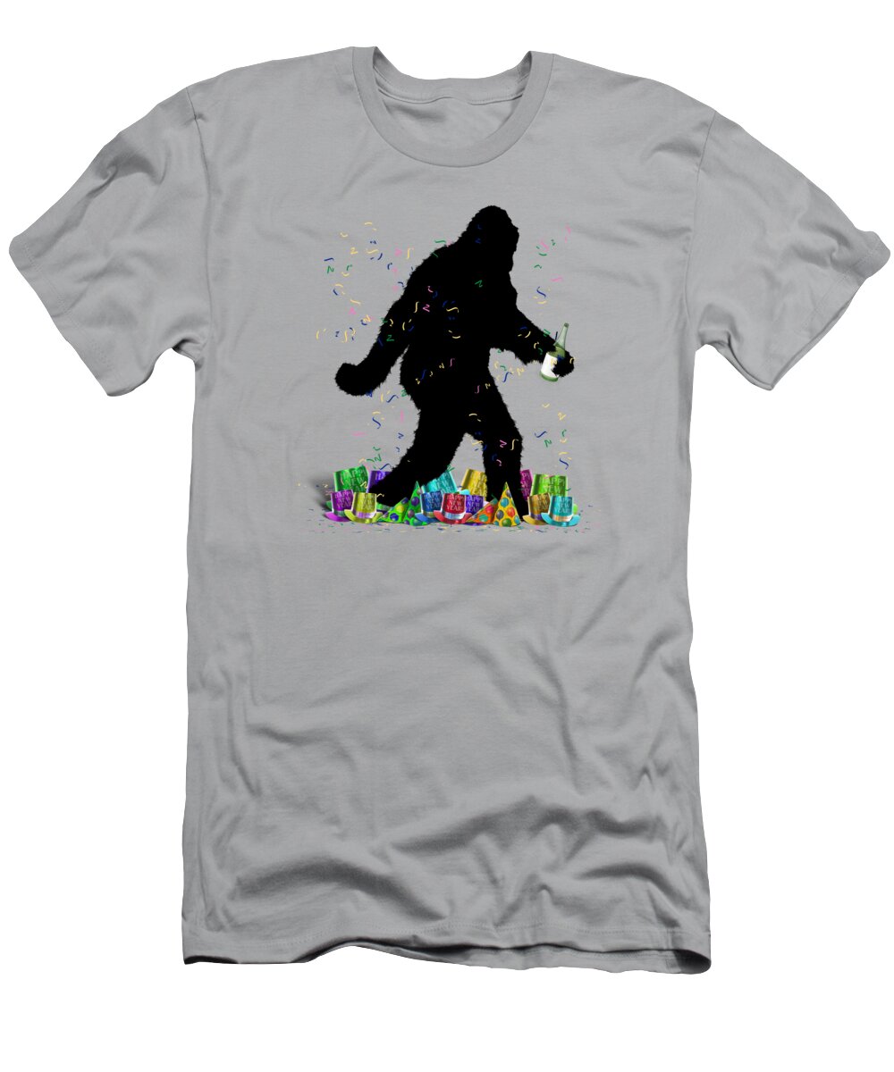 Sasquatch T-Shirt featuring the digital art New Years Squatchin by Gravityx9 Designs