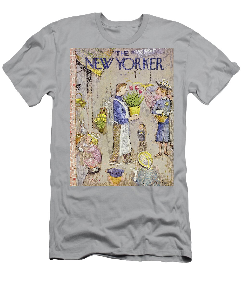 Flowers T-Shirt featuring the painting New Yorker April 5 1958 by Garrett Price
