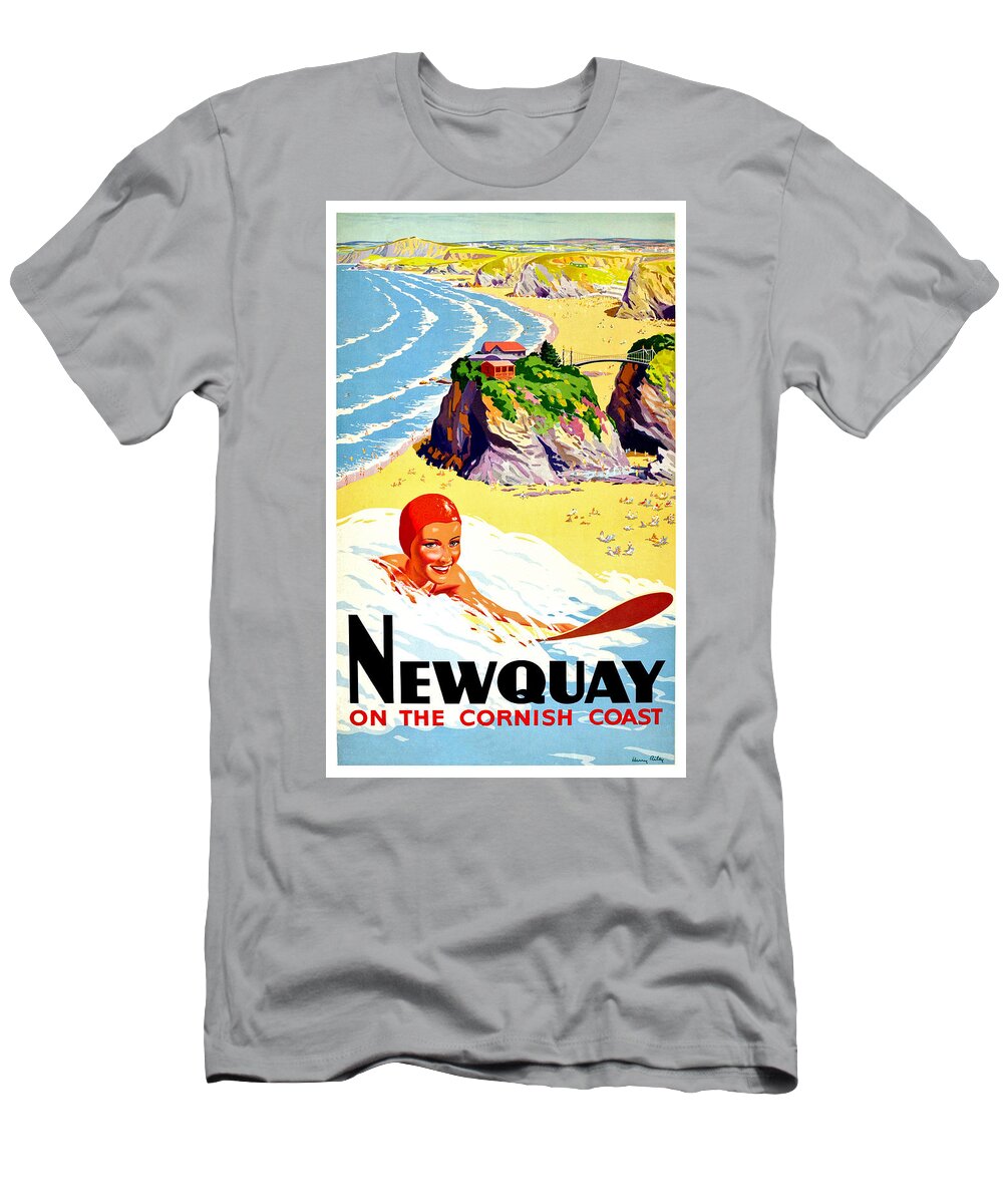 Newquau T-Shirt featuring the painting Newquau, Cornish coast, water sports by Long Shot