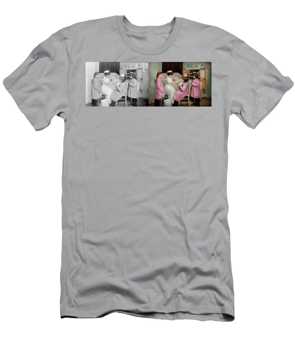 Doctor T-Shirt featuring the photograph Nurse - Playing nurse 1918 - Side by Side by Mike Savad