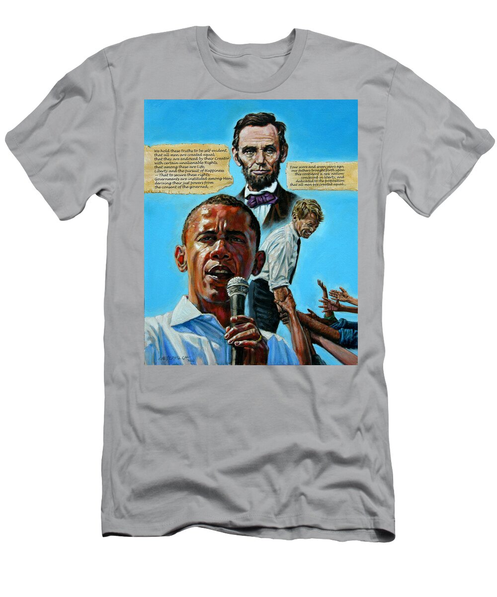 Obama T-Shirt featuring the painting Obamas Heritage by John Lautermilch