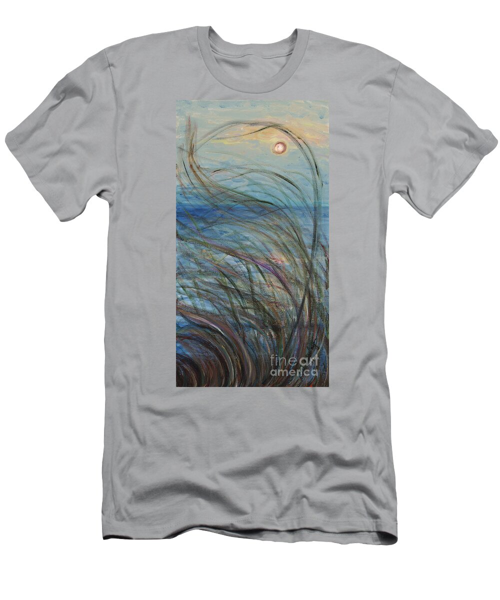 Sunrise T-Shirt featuring the painting Ocean Grasses in the Wind by Nadine Rippelmeyer