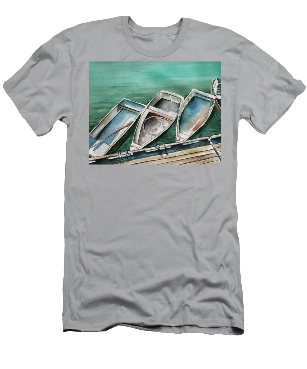 Skiffs T-Shirt featuring the painting Ogunquit Maine Skiffs by Brenda Owen