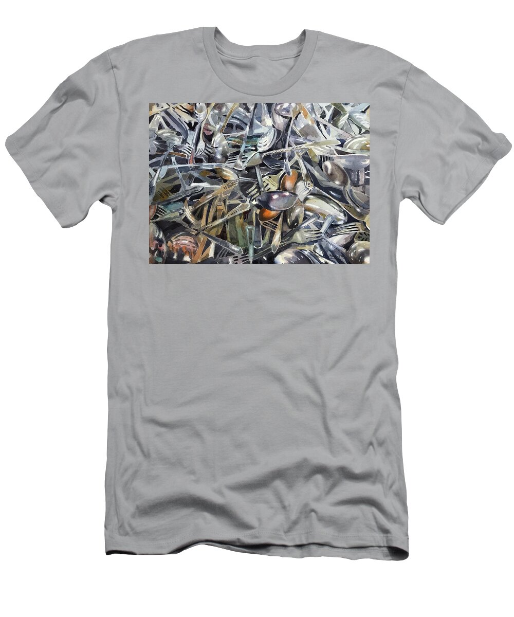 Spoon T-Shirt featuring the painting Old Silverware by Spencer Meagher