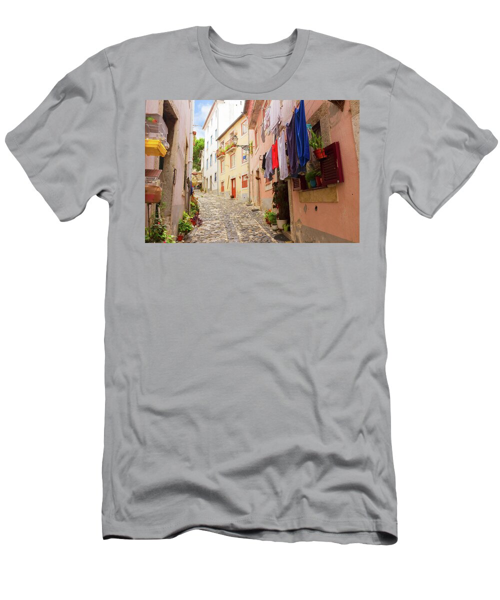 Lisbon T-Shirt featuring the photograph Old Street of Lisbon by Anastasy Yarmolovich