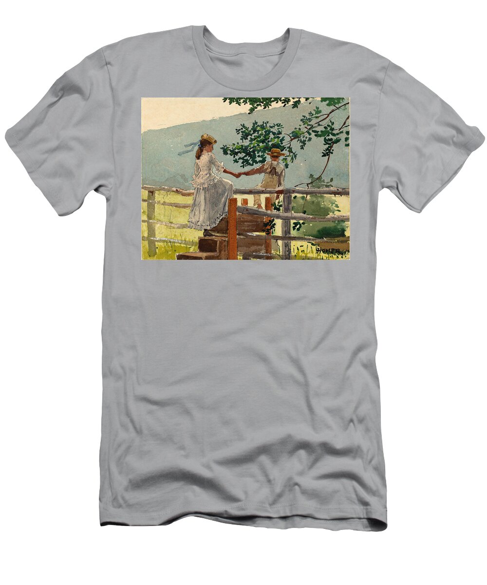 Winslow Homer T-Shirt featuring the drawing On the Stile #7 by Winslow Homer