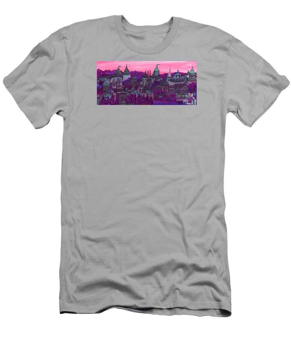 First Star Art T-Shirt featuring the painting Once Upon A Land In A Time Far Away pink by jrr by First Star Art