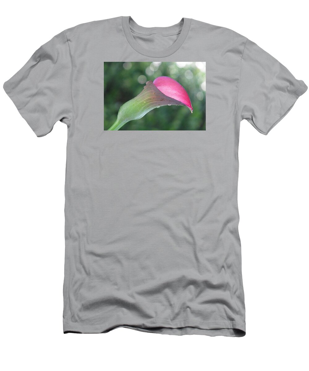 Pink Calla Lily T-Shirt featuring the photograph One Calla Morning by Angela Davies