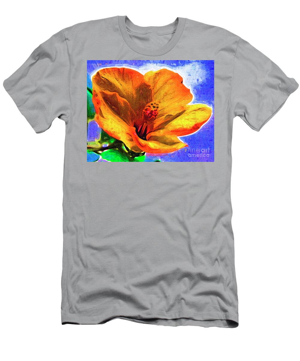 Flowers T-Shirt featuring the digital art Orange Hibiscus by Kirt Tisdale