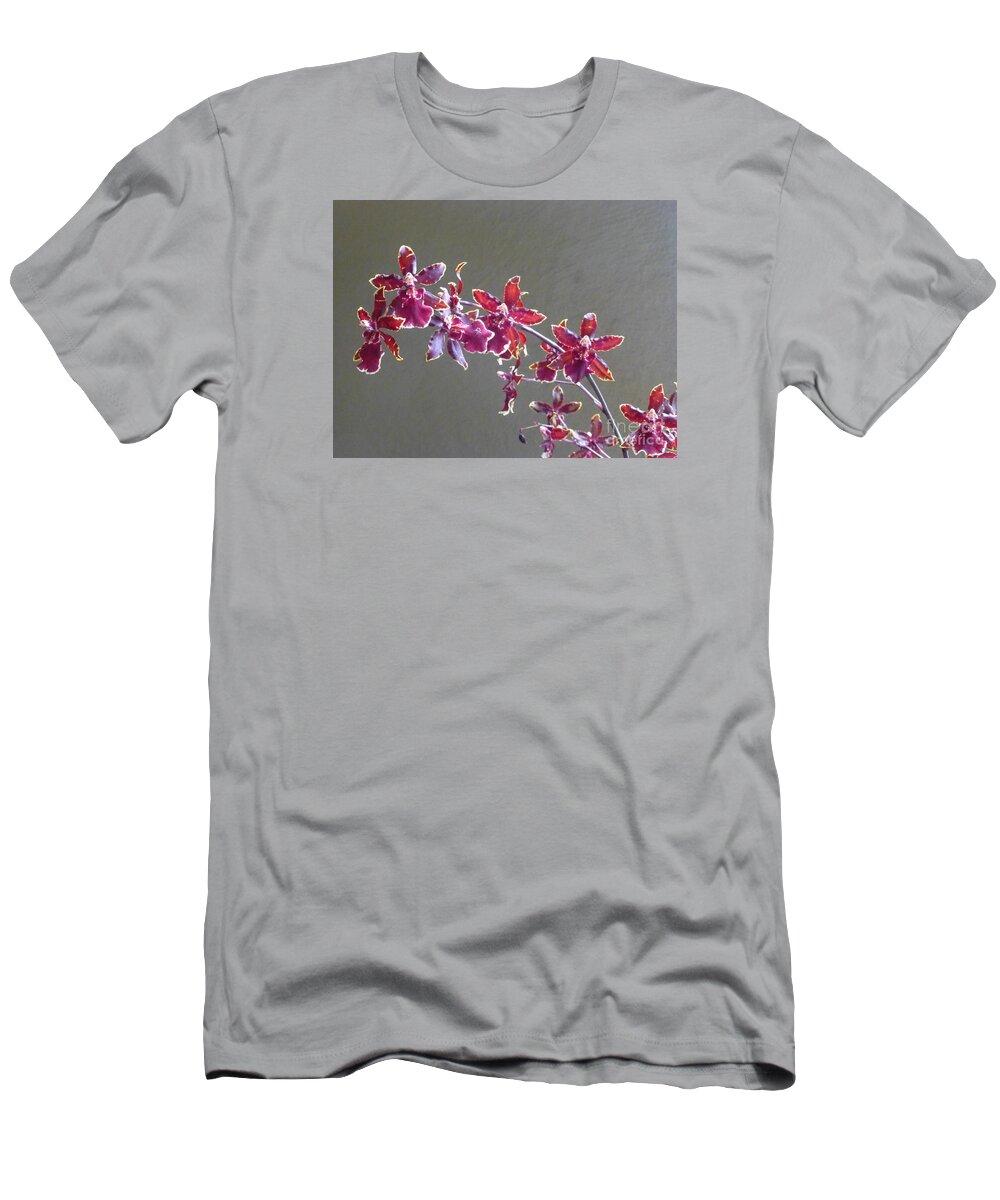 Orchid T-Shirt featuring the photograph Orchid Spray on Gray by Barbie Corbett-Newmin