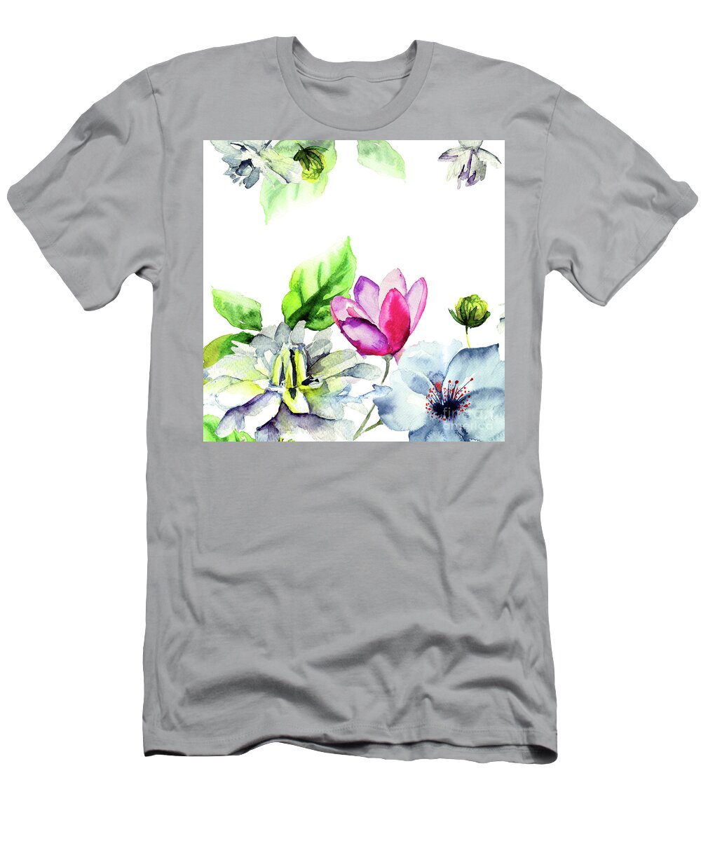 Art T-Shirt featuring the painting Original floral card with flowers by Regina Jershova