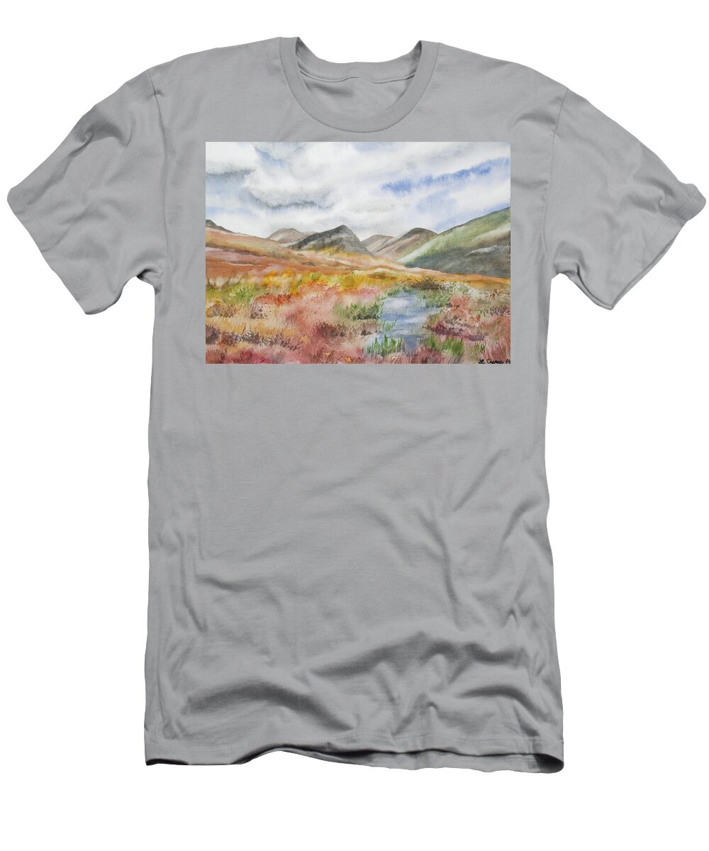 Ireland T-Shirt featuring the painting Original Watercolor - Autumn Irish Landscape by Cascade Colors