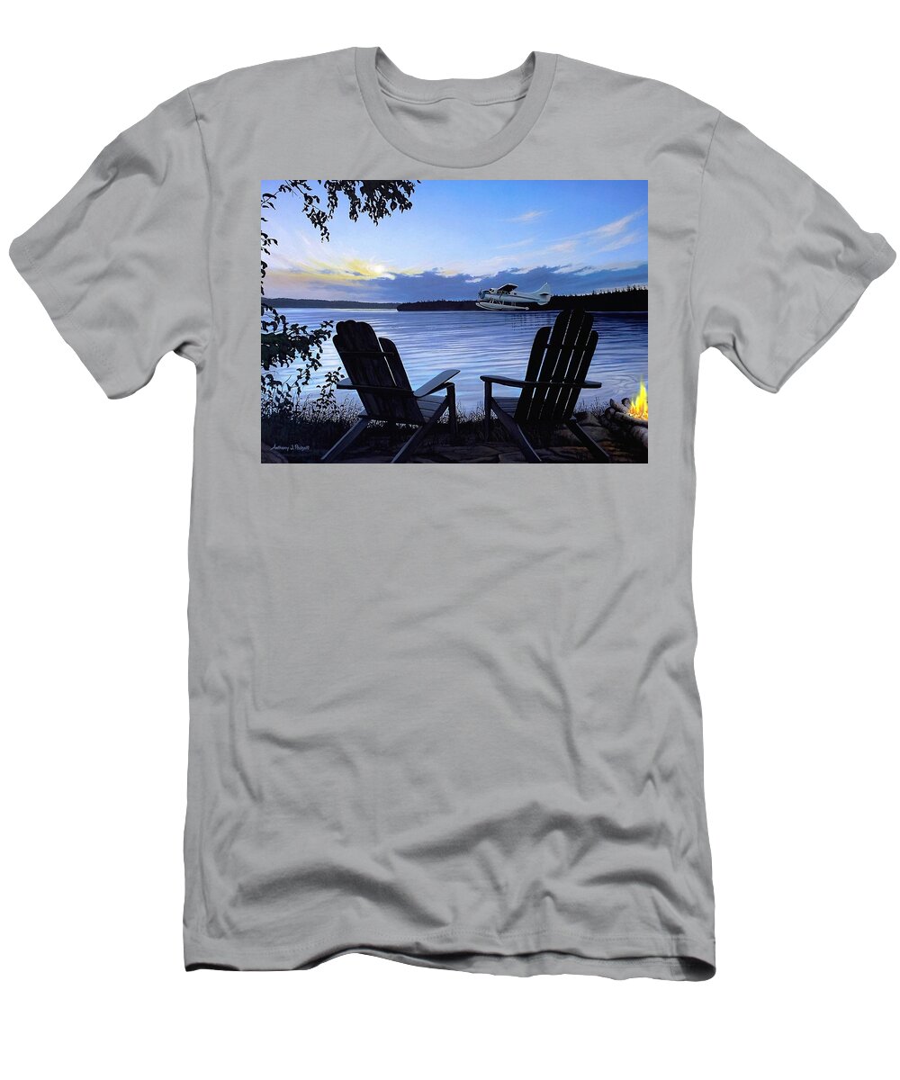Otter T-Shirt featuring the painting Otter Way to Fish by Anthony J Padgett