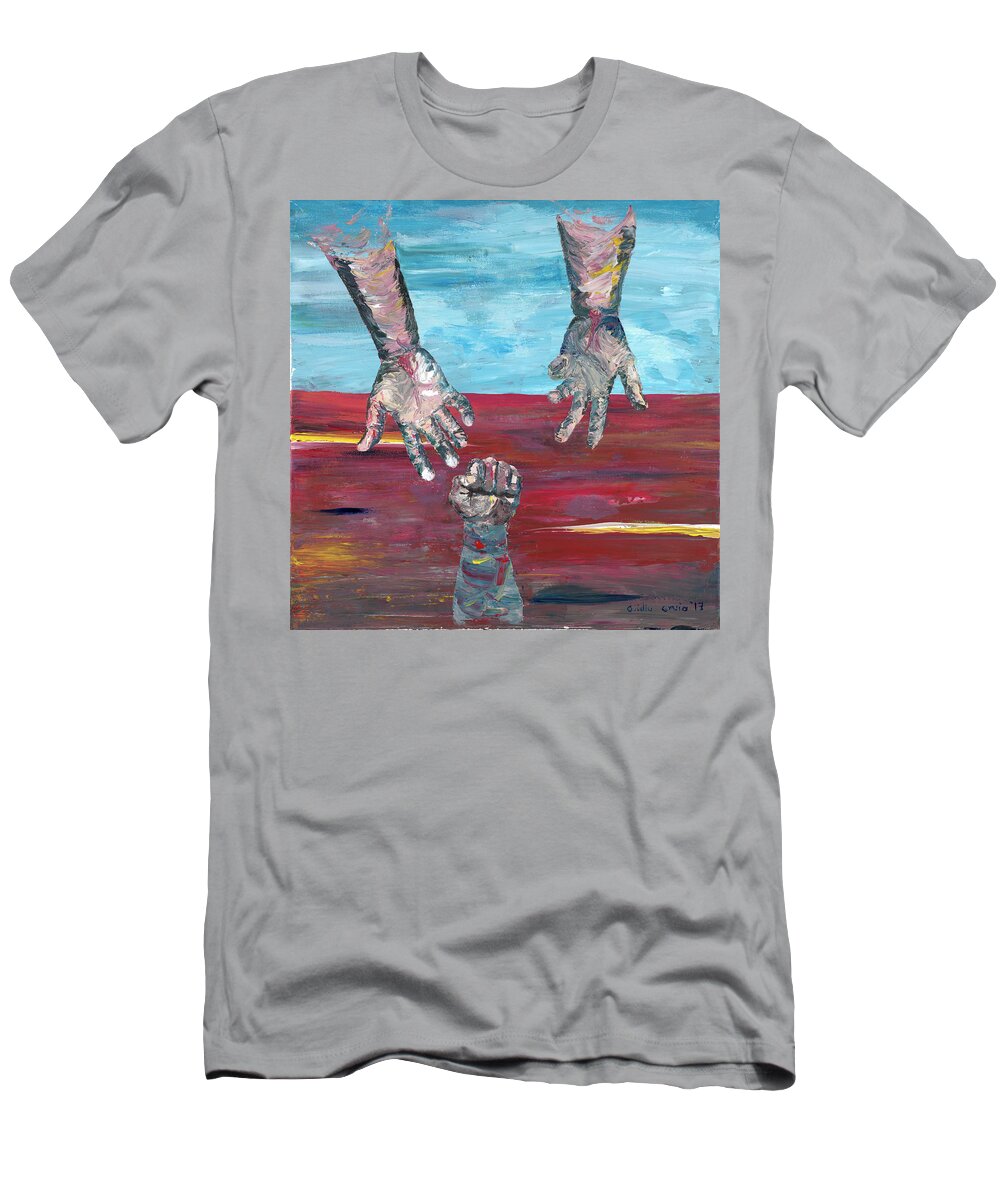 Art T-Shirt featuring the painting Our sense of peace is only as secure as our grasp of grace by Ovidiu Ervin Gruia