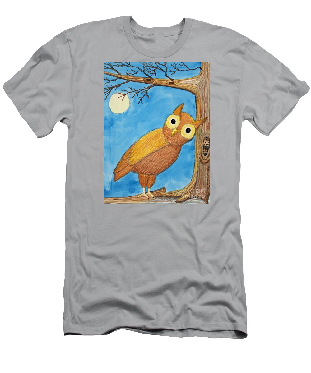 Owl T-Shirt featuring the painting Owl and Moonlight by Norma Appleton