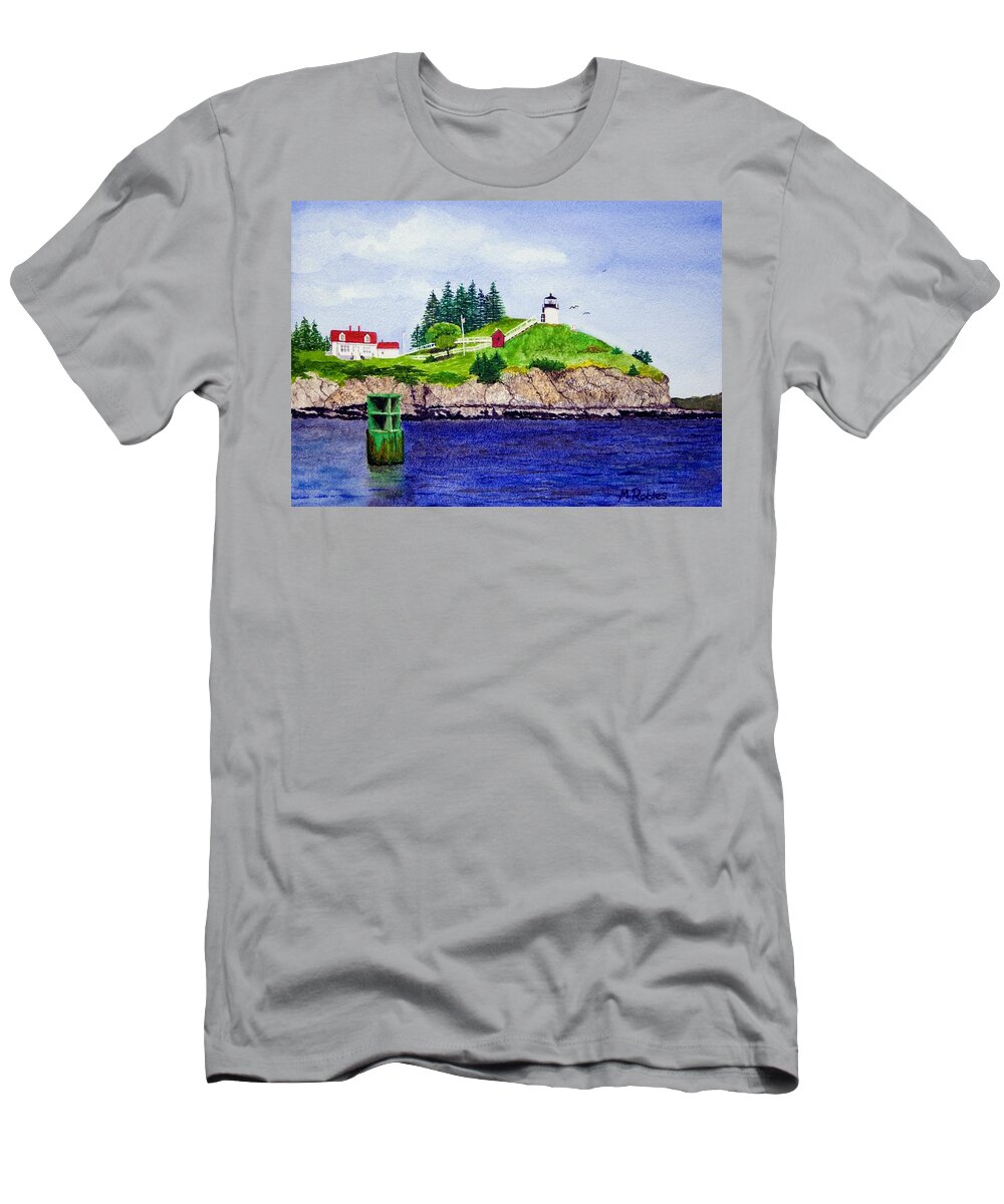 Lighthouse T-Shirt featuring the painting Owls Head Lighthouse by Mike Robles
