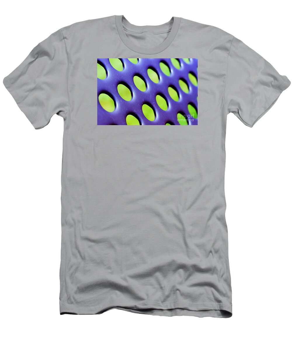 Park Bench Abstract Purple Green Circles Pattern T-Shirt featuring the photograph Park Bench Abstract by Ken DePue