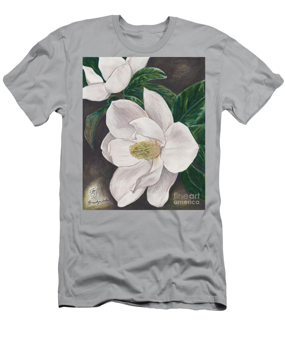 Flowers T-Shirt featuring the drawing PawPaw's Magnolias by Brandy Woods
