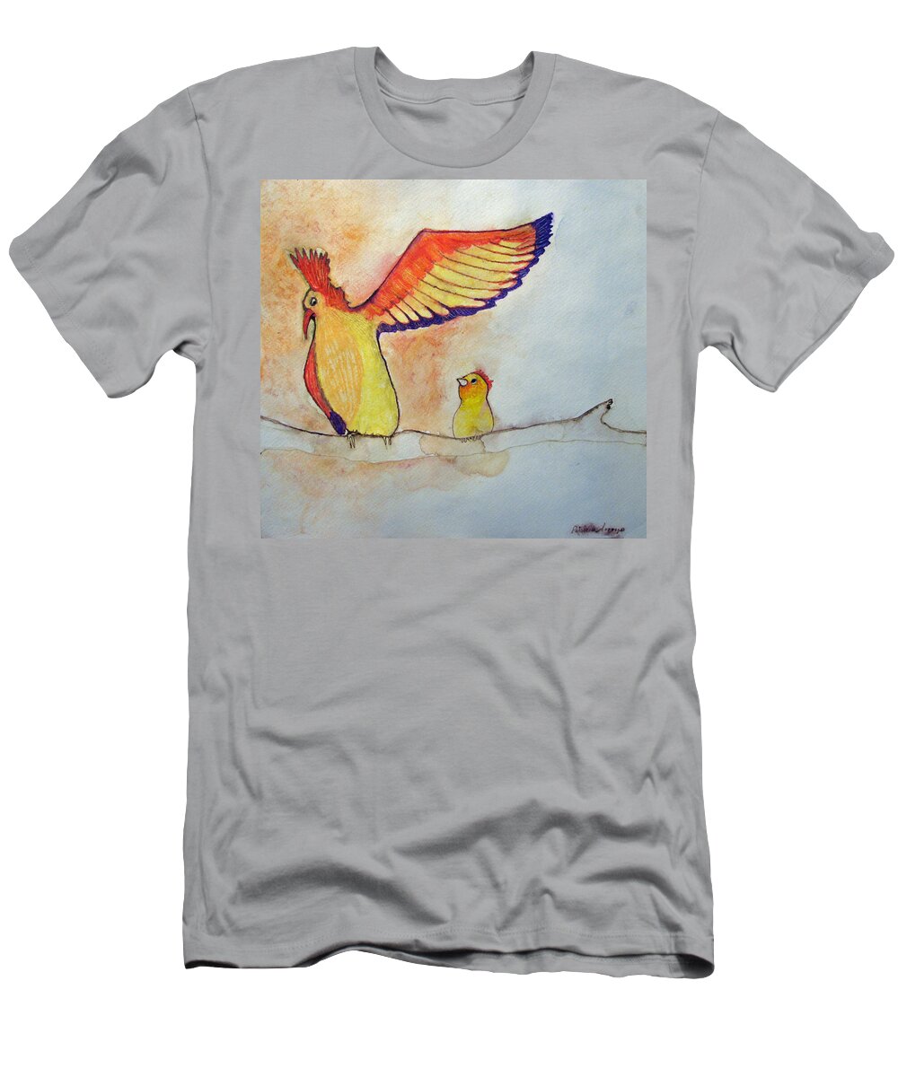 Birds T-Shirt featuring the painting Pay Attention Kid by Patricia Arroyo