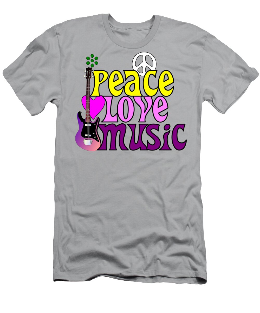 Peace love and music hippie style T-Shirt by Heidi De Leeuw - Pixels