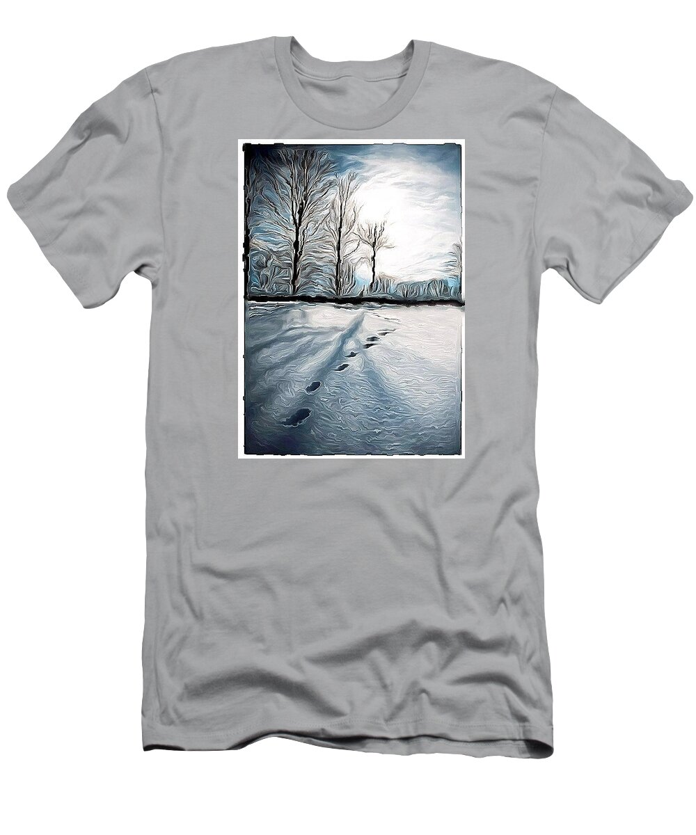 Snow T-Shirt featuring the digital art Peaceful Path by Lynellen Nielsen