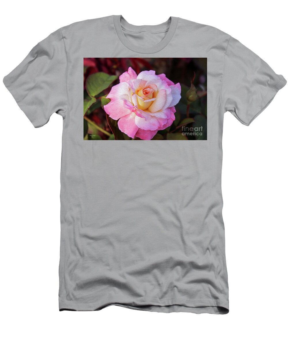 Rose T-Shirt featuring the digital art Peach and White Rose by DB Hayes