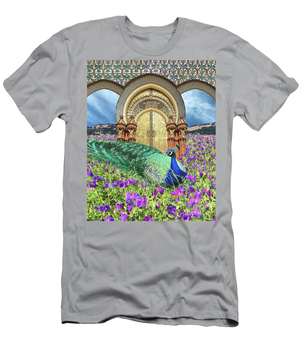 Peacock T-Shirt featuring the digital art Peacock Gate by Lucy Arnold