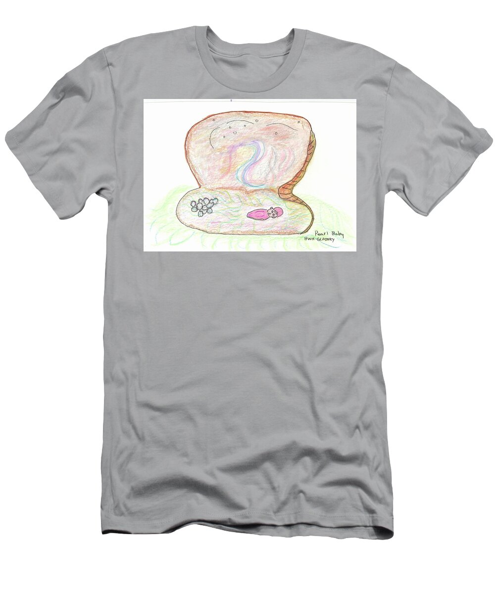 Clam T-Shirt featuring the painting Pearl Baby by Helen Holden-Gladsky