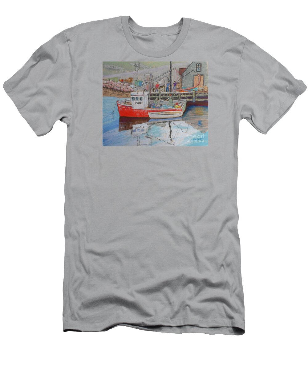 Pastels T-Shirt featuring the pastel Peggy's Cove Fishermen by Rae Smith