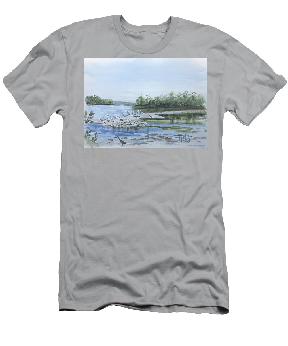 Pelicans T-Shirt featuring the painting Pelicans at Ding Darling by Maggii Sarfaty