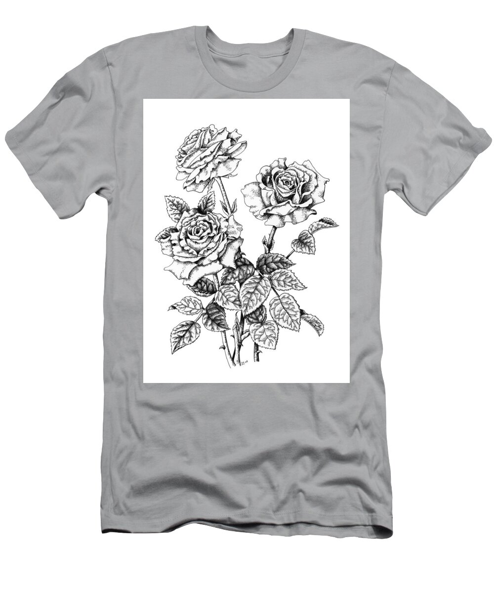 Pen And Ink T-Shirt featuring the painting Pen and Ink Roses by Lynne Henderson