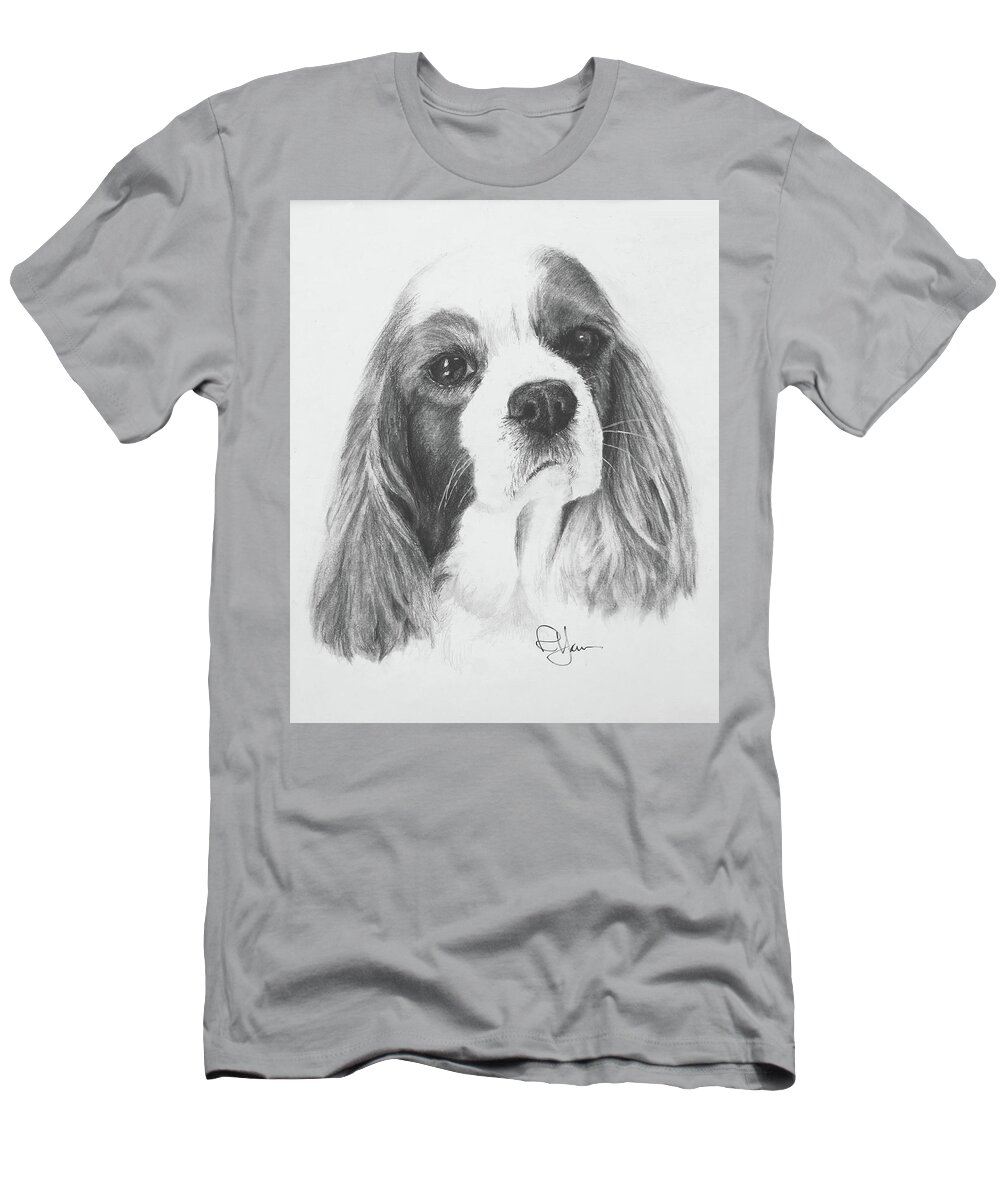 Pet Portrait T-Shirt featuring the drawing Penny for Your Thoughts by Rachel Bochnia