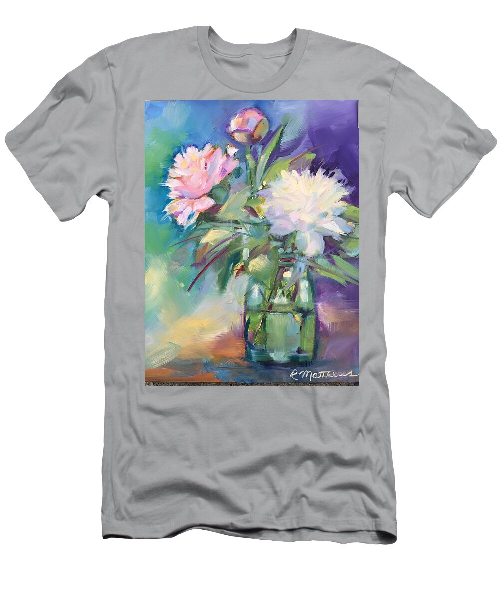 Peonies T-Shirt featuring the painting Peonies in jar by Rebecca Matthews