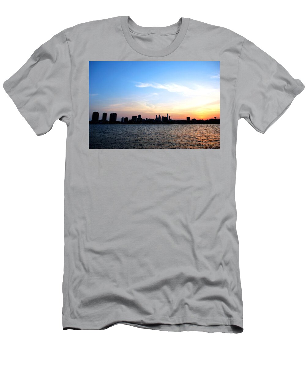 Philadelphia T-Shirt featuring the photograph Philadelphia Skyline and Sunset Blue Sky View by Matt Quest