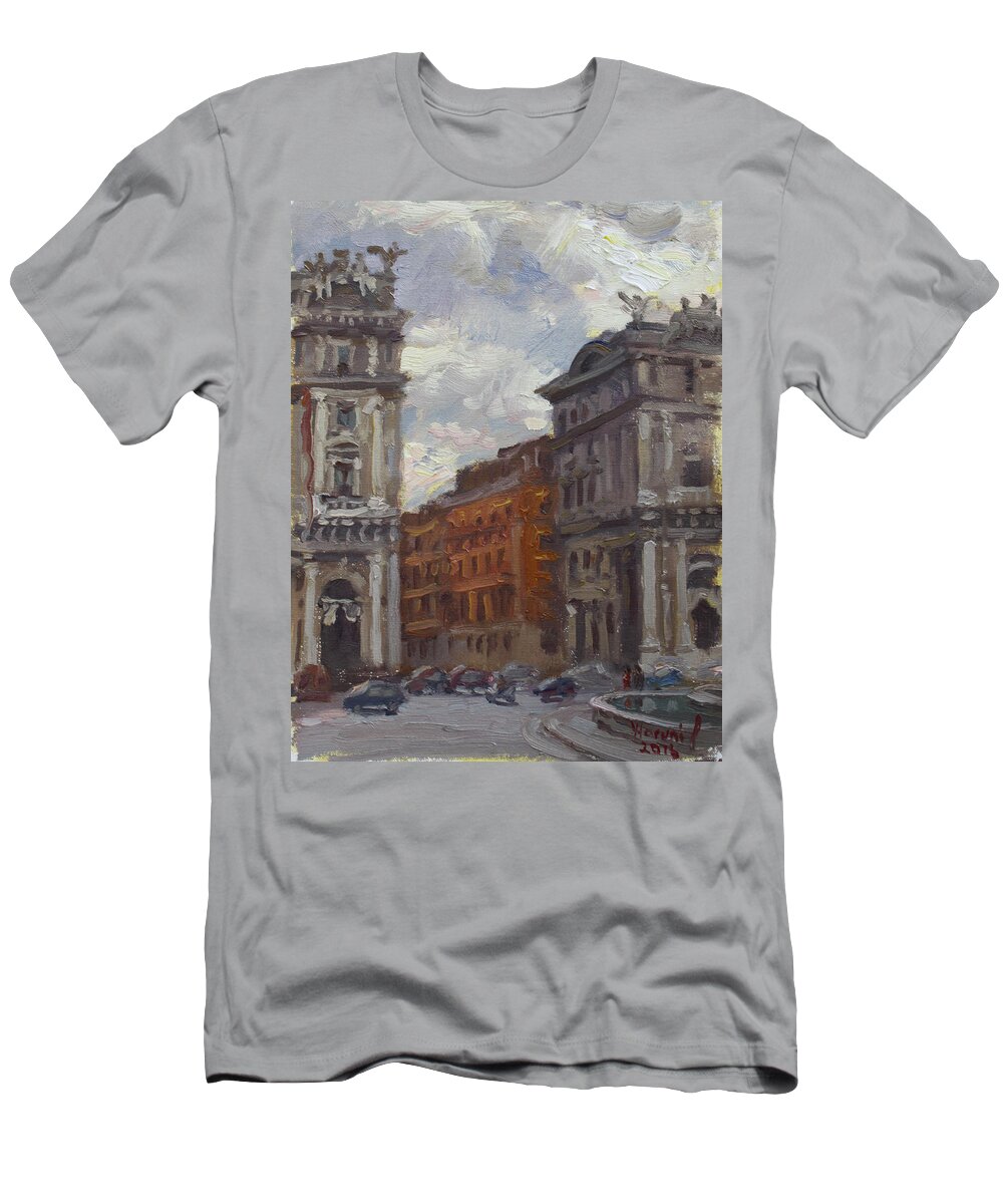 Piazza Repubblica T-Shirt featuring the painting Piazza della Repubblica Rome by Ylli Haruni