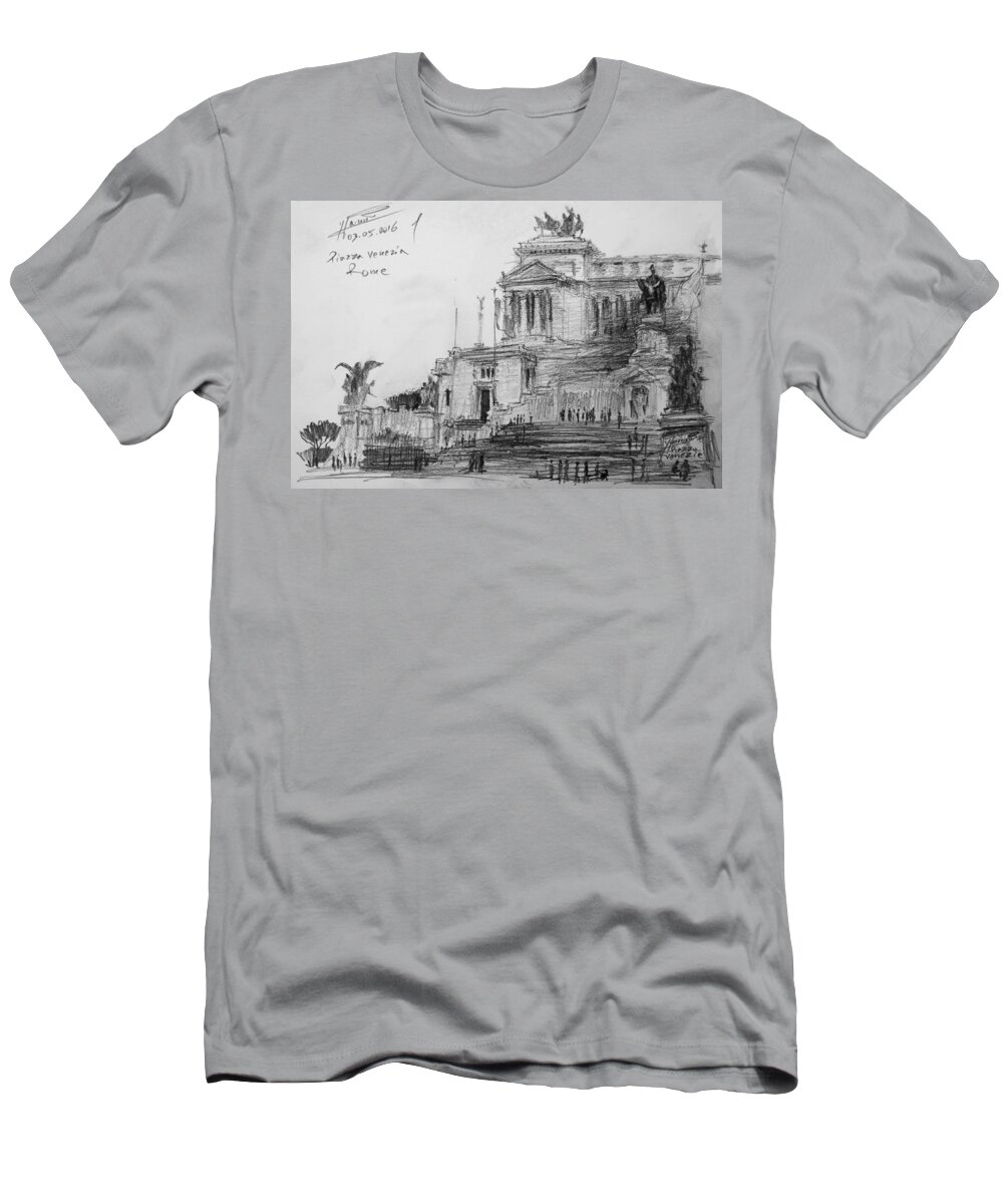 Piazza Venezia T-Shirt featuring the painting Piazza Venezia Rome by Ylli Haruni