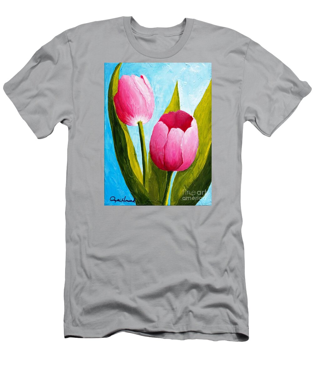 Tulip T-Shirt featuring the painting Pink Bubblegum Tulip II by Phyllis Howard