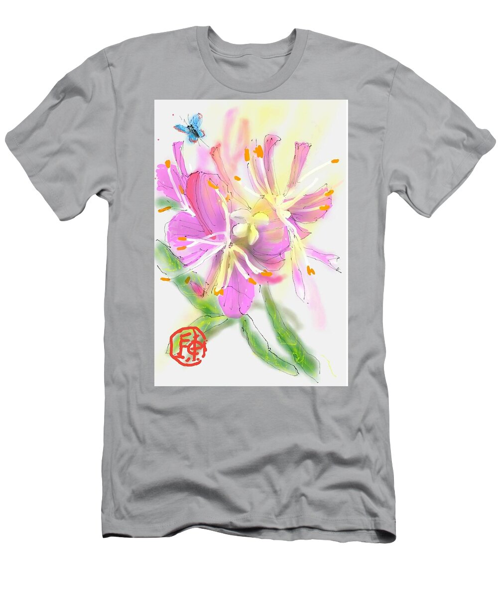 Flower. Butterfly T-Shirt featuring the digital art Pink Flower by Debbi Saccomanno Chan