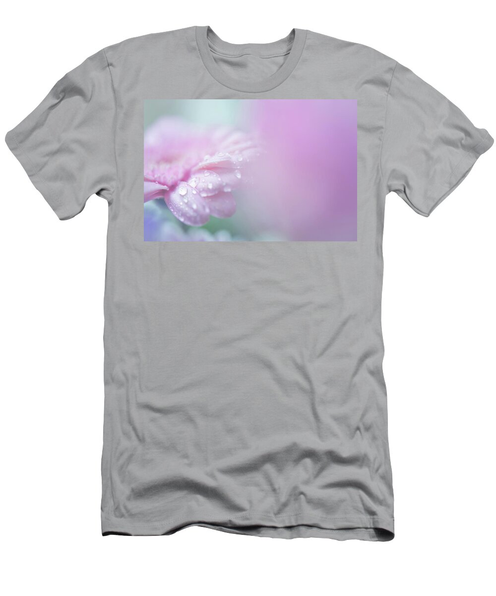 Jenny Rainbow Fine Art Photography T-Shirt featuring the photograph Pink Gerbera Macro 6. Pink Temptation by Jenny Rainbow