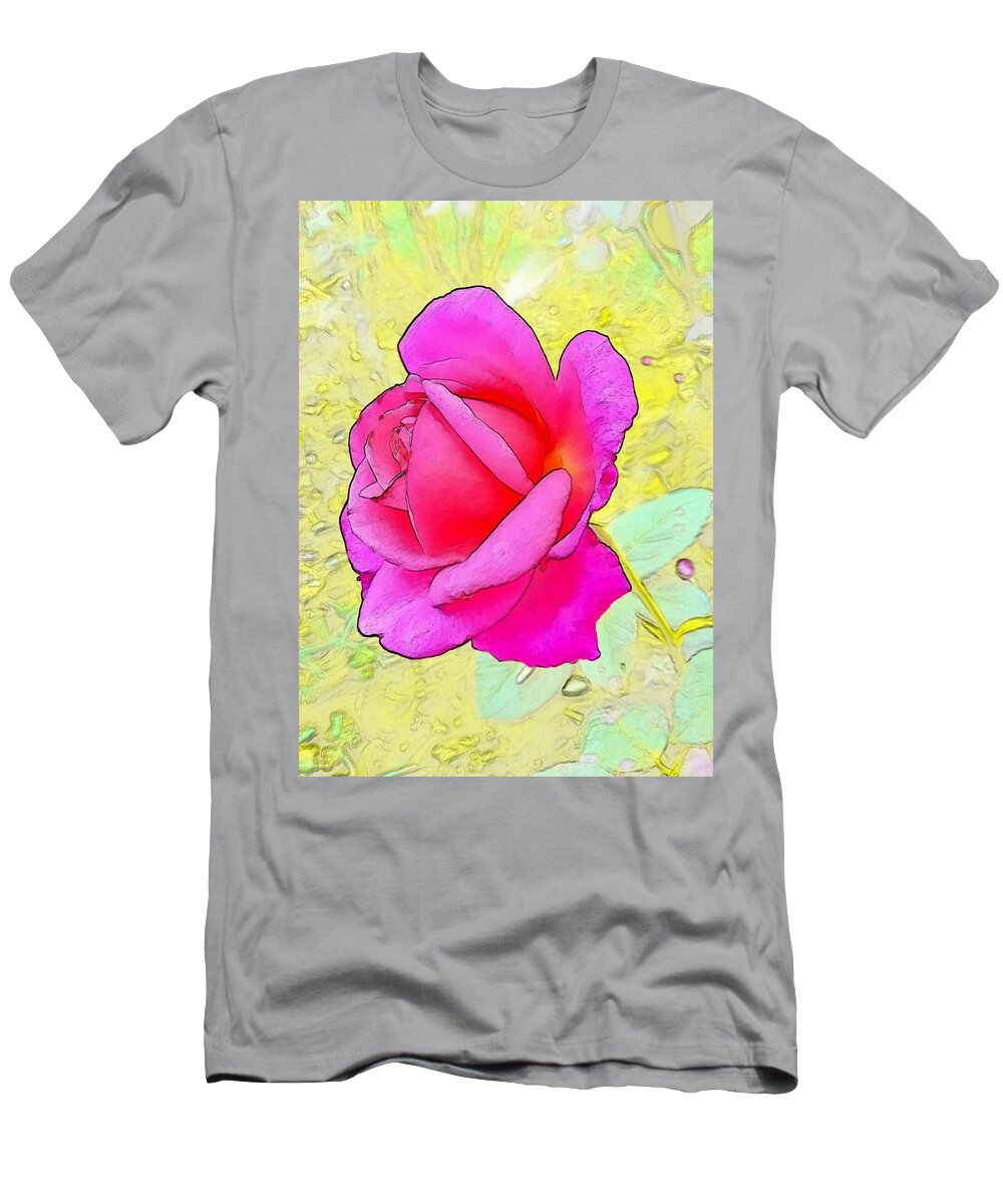 Pink T-Shirt featuring the digital art Pink rose by Kumiko Izumi