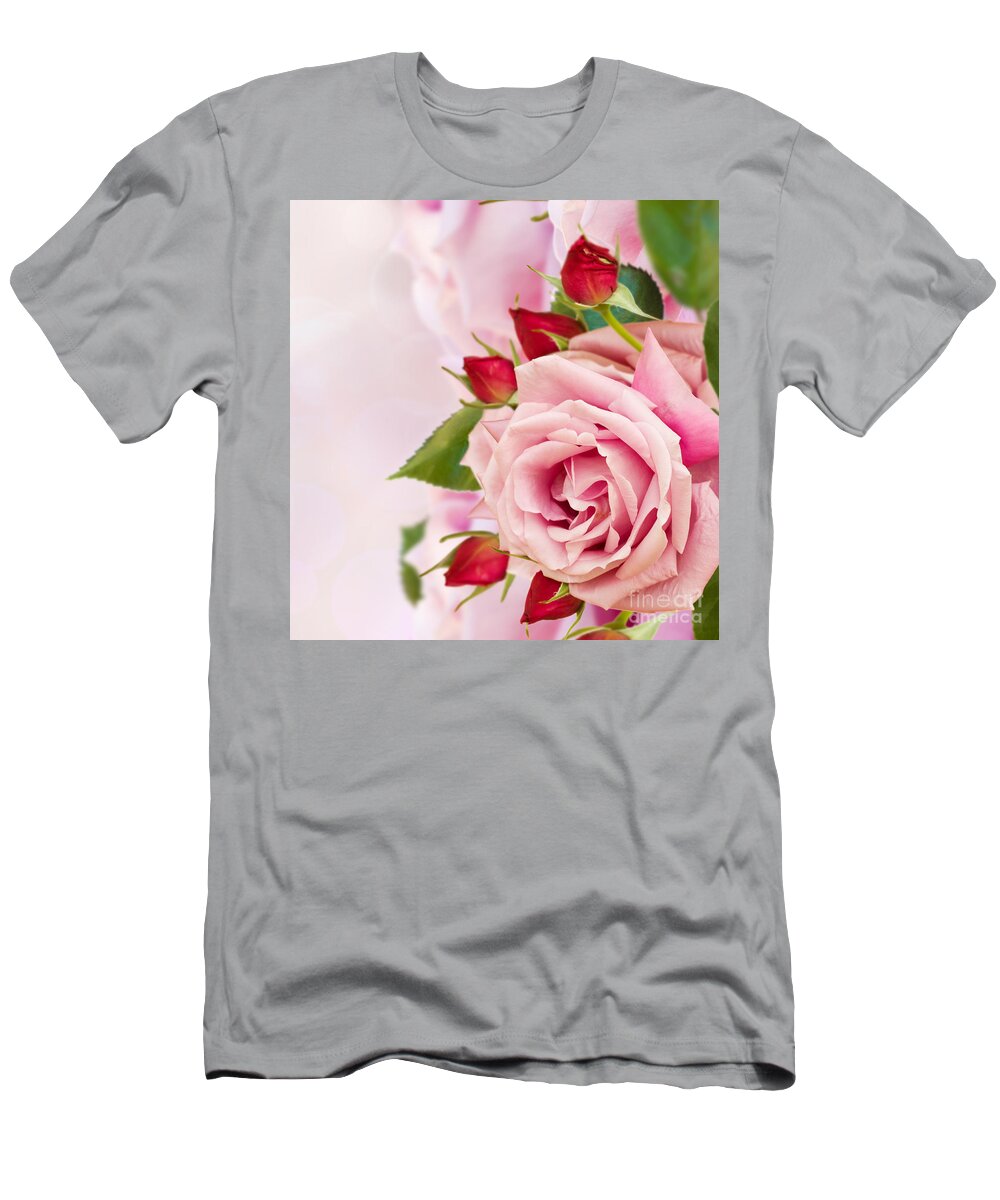 Rose T-Shirt featuring the photograph Pink Rose with Buds by Anastasy Yarmolovich