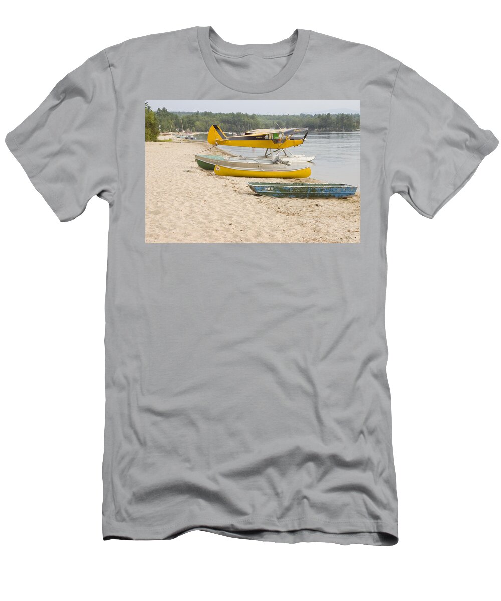 Piper T-Shirt featuring the photograph Piper Super Cub Floatplane Near Pond In Maine Canvas Poster Print by Keith Webber Jr