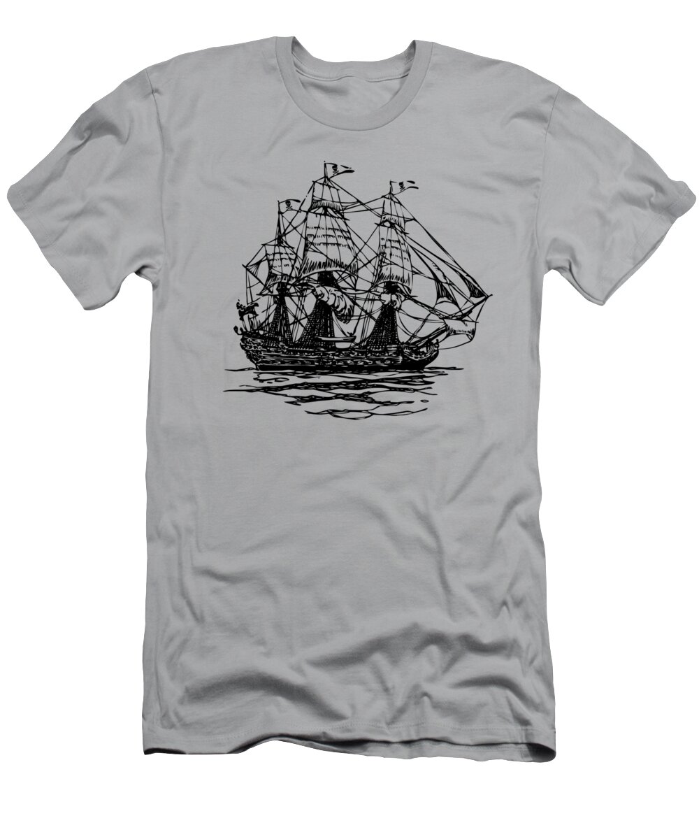 Pirate Ship Artwork - Vintage T-Shirt by Nikki Marie Smith - Pixels