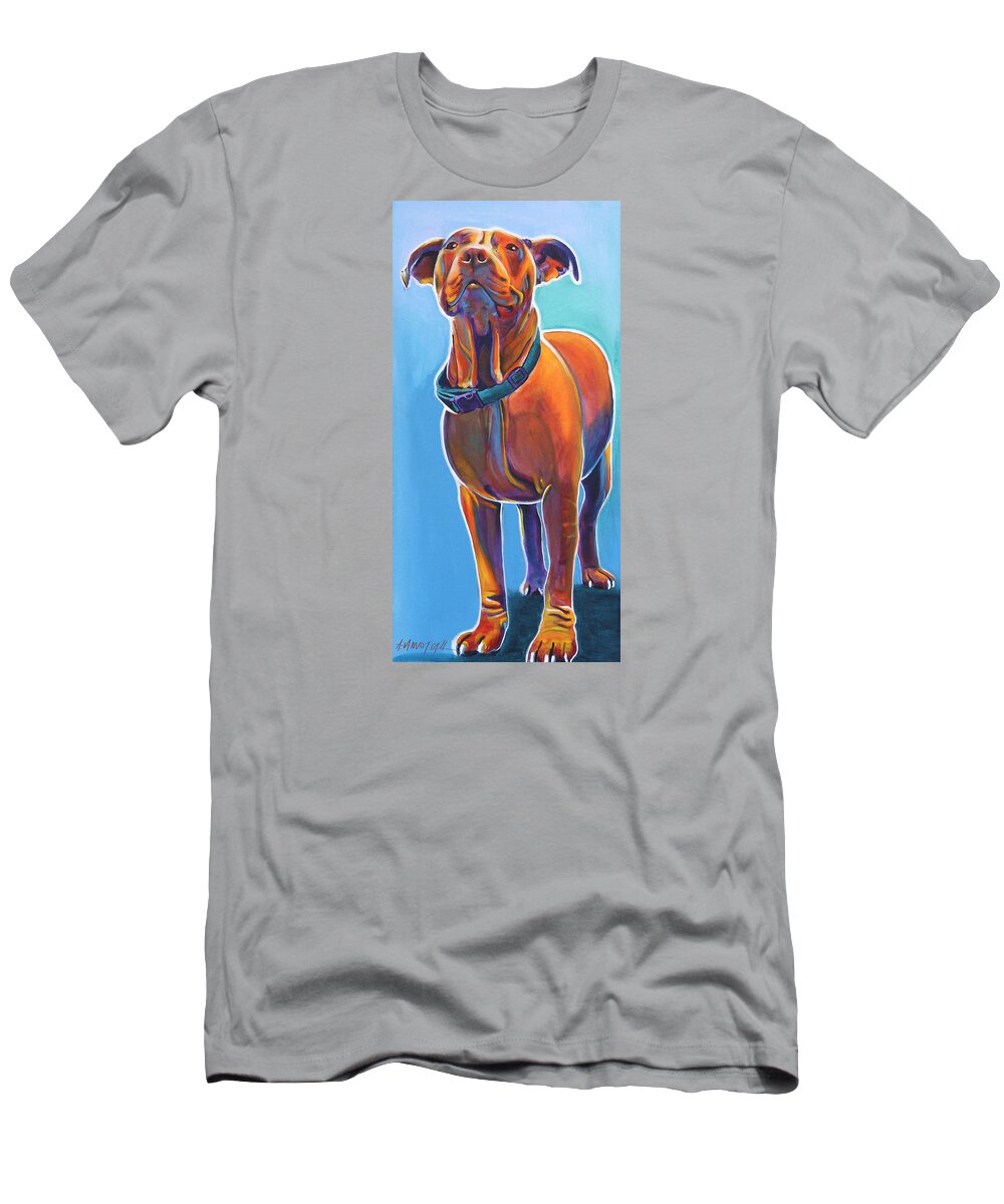 Pit Bull T-Shirt featuring the painting Pit Bull - Triumph by Dawg Painter
