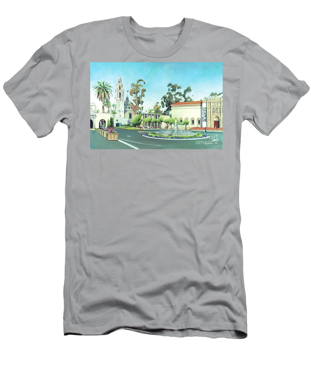 Plaza De Panama T-Shirt featuring the painting Balboa Park San Diego California by Paul Strahm