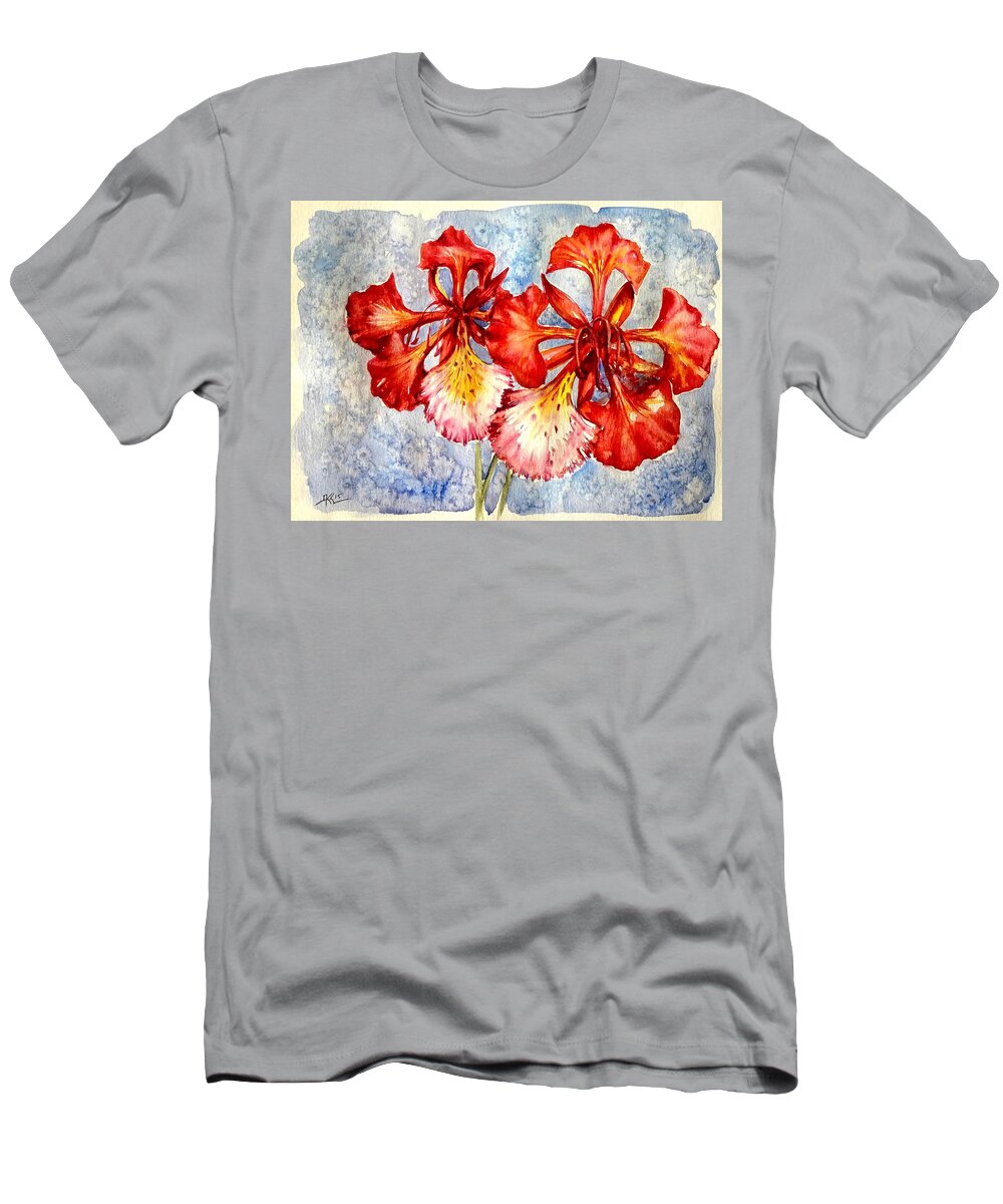 Flowers T-Shirt featuring the painting Poinciana flowers by Katerina Kovatcheva